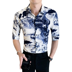 312A-119-P552025新款韩版修身帅气花衬衫英伦时尚男士衬衣B，男装衬衫，星座312A-5