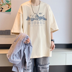 已注册/夏季新款内景水墨山印花短袖T恤男潮宽松体恤DT00492/P25，男装T恤，电商B316