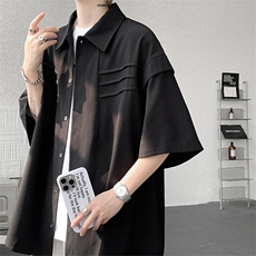 CS6019-P40控68夏季褶皱拼接短袖男宽松潮流冰丝衬衫，男装衬衫，电商A058-1（原电商C417）