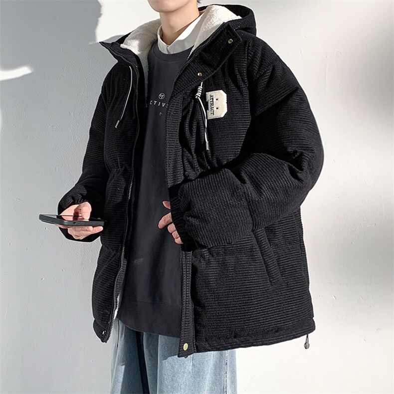 冬季青少年灯芯绒连帽棉衣潮牌羊羔毛加绒加厚棉服外套5305-P85,男装棉衣,电商B306