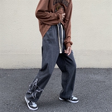 美式高街vibe风裤子潮流牛仔裤男设计感宽松拖地长裤N08822-P43，男装牛仔裤，星座308B-1