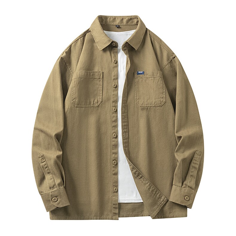 25年春季全棉工装衬衫长袖大码宽松落肩现货C323-1-2337-特批45，男装衬衫，电商C323-1