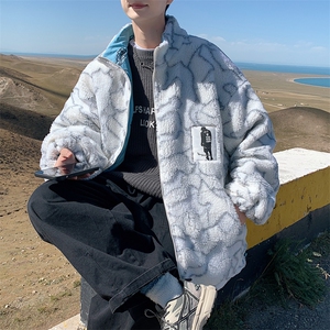 特P75限秋冬款两面穿立领外套男宽松加厚棉服休闲羊羔毛棉衣YG01图片
