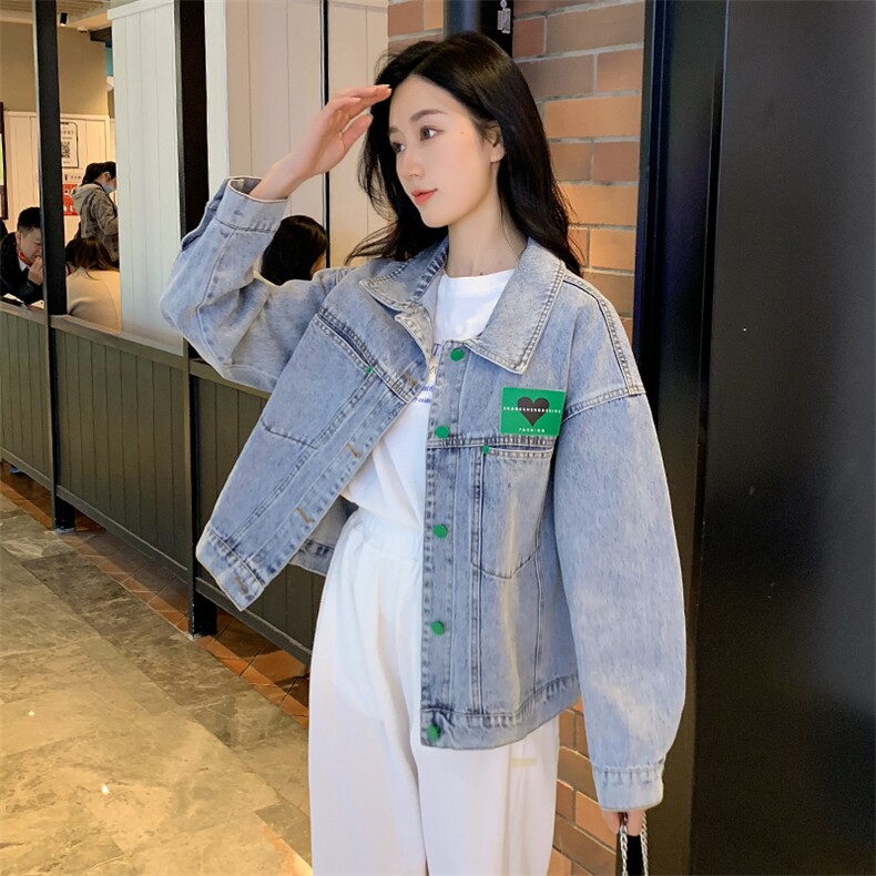 绿色牛仔短外套女港风设计感廓形时髦夹克时尚韩版小清新上衣,女装短外套,梦懿尔