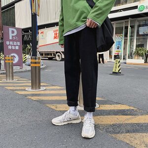男士九分牛仔裤春秋黑色韩版潮流百搭宽松潮牌直筒裤7104-P35图片
