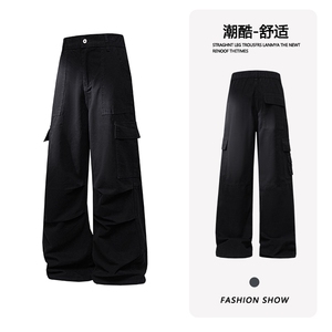 B221 美式ins高街暗黑宽松直筒洗褪工装牛仔裤LK25438-P75控98图片