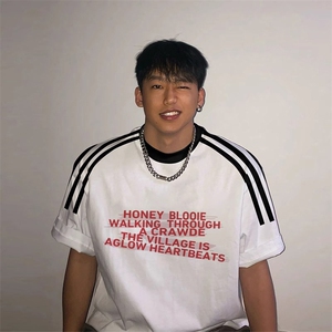 夏季美式高街重磅纯棉三条杠织带撞色男女短袖T恤ZD509-特P30图片