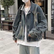 秋季美式复古拉链设计感宽松牛仔外套男女高街潮工装夹克JK2131，男装夹克，星座1116A-1（原606A）