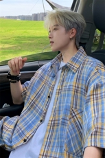 格子衬衫抖音直播现货短情侣款格子衬衣DS-C323-1-CS808-P28，男装衬衫，电商C323-1