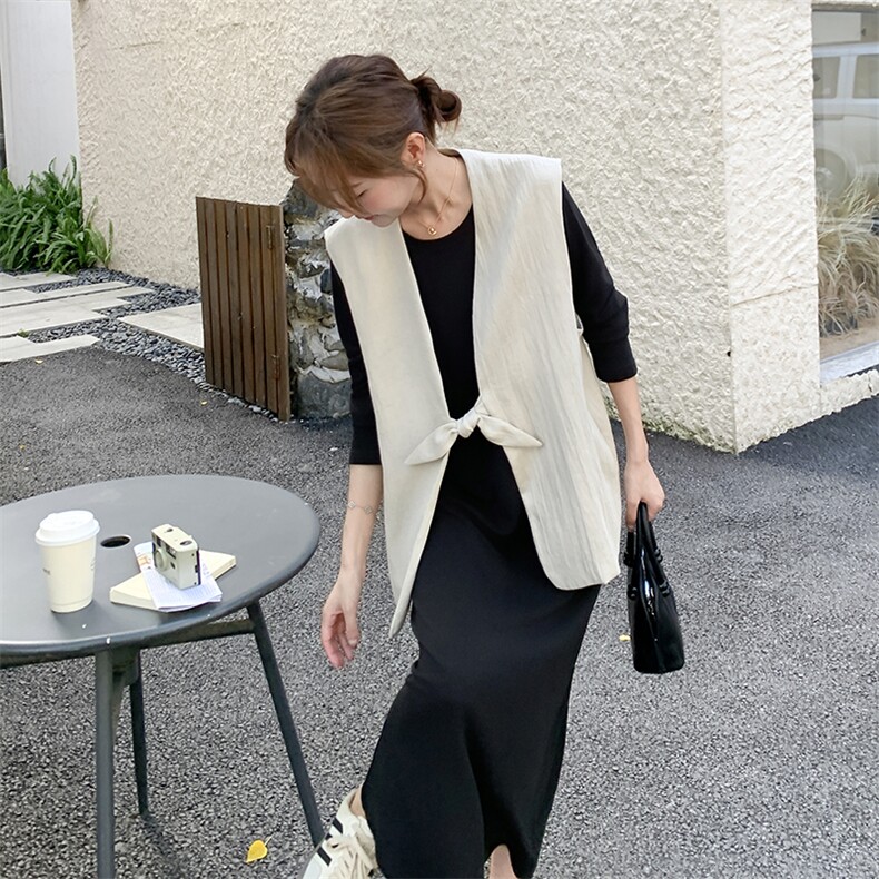 老钱风马甲套装裙女2025秋季新款慵懒感显瘦气质黑色连衣裙两件套,女装套装/套裙,2C255