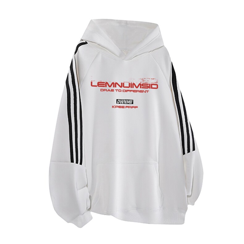 抖音得物品质480克全棉加绒织带连帽印花卫衣三条杠针织卫衣A0404，男装卫衣，电商A443