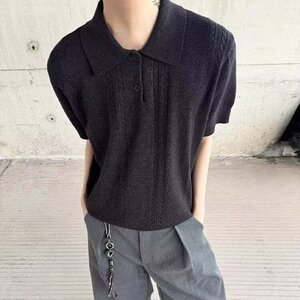 轻熟风麦穗提花翻领短袖针织男夏季休闲宽松百搭上衣TX988图片