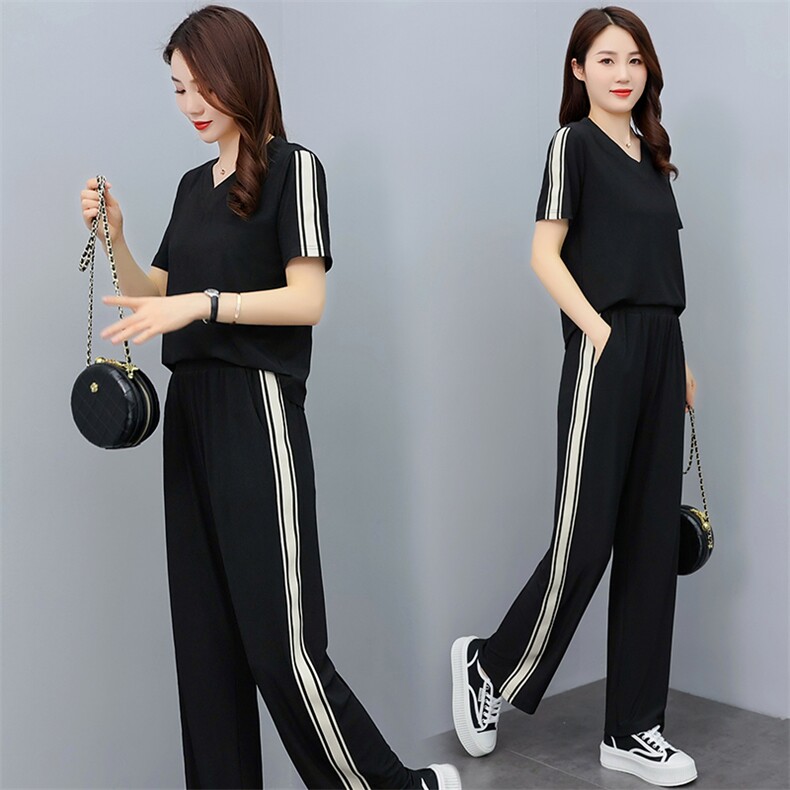 2022年夏季新款冰丝透气气质阔腿裤套装两件套，女装套装/套裙，奕薇雅