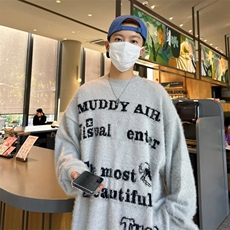 美式古着条纹衣2024新款秋冬季情侣慵懒外穿针织，男装针织衫/毛衣，星座716-3