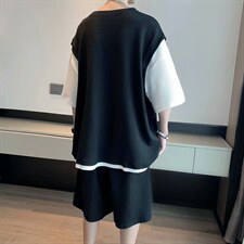 运动套装男夏季潮流帅气假两件短袖短裤百搭直筒两件套TZ014-P45，男装休闲套装，星座1008-1