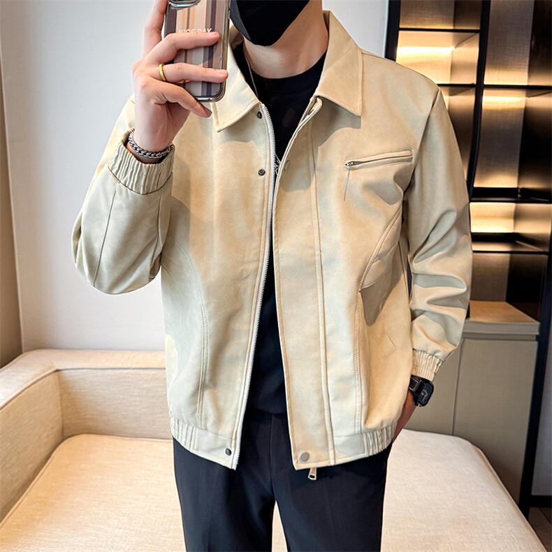 潮流皮衣外套男春秋季复古百搭拉链宽松机车服pu皮夹克潮JK2590图片