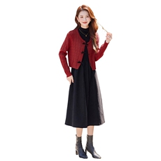 2025年秋季气质潮流女时尚针织毛衣优雅修身无袖连衣裙两件套装，女装套装/套裙，艾贝斯