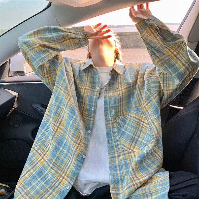 衬衫男秋季新款港风宽松磨毛格子长袖衬衣CS601-特P27图片