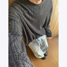 主推磨毛竖条纹慵懒风秋季套头卫衣男宽松长袖T打底衫外套P33，男装T恤，电商C306-1