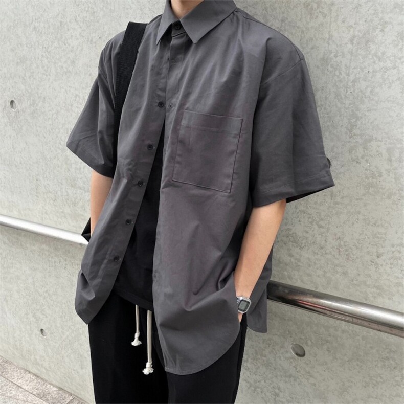 816B-CS019-P50 夏季ins纯色学生休闲韩版短袖衬衫韩男图片