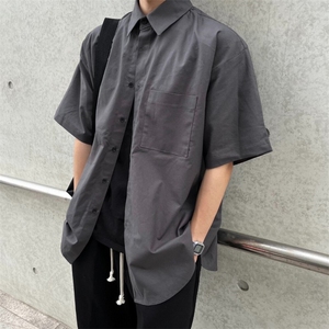 816B-CS019-P50 夏季ins纯色学生休闲韩版短袖衬衫韩男图片