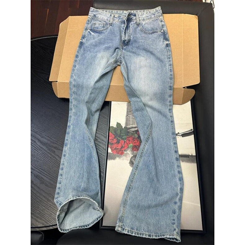 对版 美式复古水洗侧边双斜褶皱纹牛仔裤宽松休闲阔腿裤NKK04 P50图片