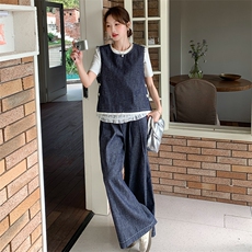2025新款夏季！无袖牛仔两件套超好看炸街套装，女装套装/套裙，欧黛芙妮