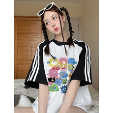 夏季美式高街重磅纯棉三条杠织带插肩撞色男女短袖T恤CZ126-特P25，男装T恤，电商A486