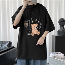 LD54194-P45连帽短袖t恤男大码胖子带帽五分袖中袖，男装T恤，电商A040