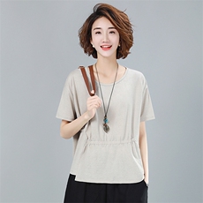 2021年夏季文艺纯色T恤女宽松显瘦韩版休闲短袖上衣服打底衫，女装T恤，简韵佳