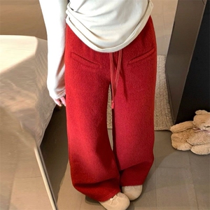 1506-1/KK32741/P52加绒加厚一字口袋休闲裤垂感休闲阔腿长裤男女图片