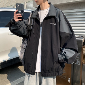 2025春款字母刺绣休闲拼接撞色潮机能风美式夹克外套男J25007-P65图片