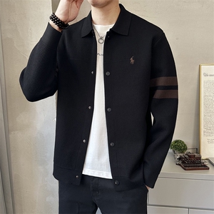 高级翻领修身针织衫男士刺绣开衫毛衣春秋新款上衣外套K7719-P130图片