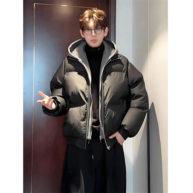 现货高品质重磅工艺美式高街假两件PU皮棉衣男女加厚棉服外套,男装棉衣,电商A486