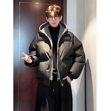 现货高品质重磅工艺美式高街假两件PU皮棉衣男女加厚棉服外套，男装棉衣，电商A486