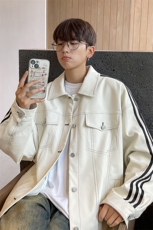 港风秋装美式织带夹克复古情侣PU皮衣休闲工装外套男G1067P108，男装夹克，电商A339