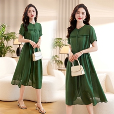 高档苎麻连衣裙女短袖夏薄款新款文艺气质收腰显瘦淑女长裙子，女装连衣裙，倪叶myz