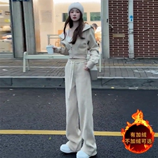 女早秋冬季新款加绒休闲运动卫衣套装小个子入秋韩系穿搭配两件套，女装套装/套裙，江南