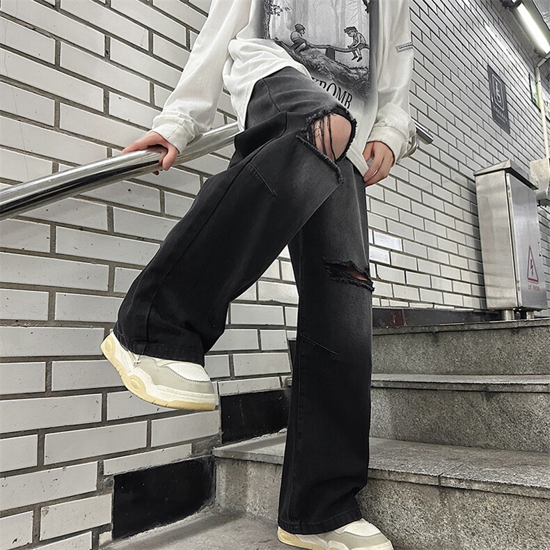 高街水洗复古直筒破洞牛仔裤ins潮流休闲裤子男N0854-P45,男装牛仔裤,星座308B-1