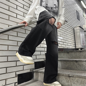 高街水洗复古直筒破洞牛仔裤ins潮流休闲裤子男N0854-P45图片