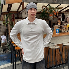 抖音得物高品质美式高街重磅曼巴棉结构螺纹拼接翻领卫衣长袖T恤，男装T恤，电商A486