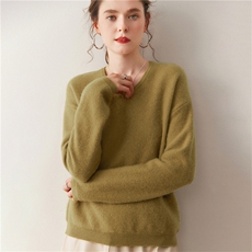 新款重工斜纹v领针织衫时尚百搭，女装针织衫/毛衣，广悦羊绒