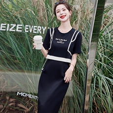 小馨家【新品】气质优雅韩版时尚中长款拼色连衣裙，女装连衣裙，尚洛菲