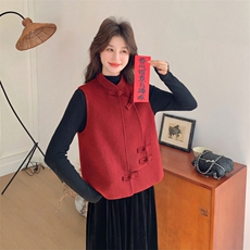 现货主推新款年货中式复古盘扣双面羊毛呢马甲p165-k248，女装马甲，丝露依尚（原SL）