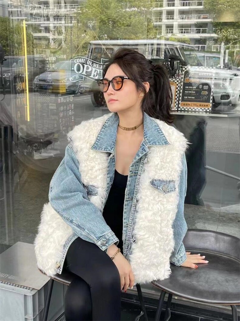 冬季新款托卡拼牛仔皮草外套，女装皮草，邱小姐
