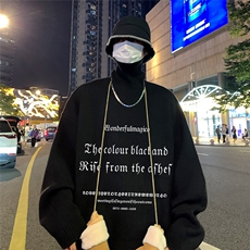 港风夜景个性字母印花宽松休闲可翻高领毛衣A247-M8954特批45控68，男装针织衫/毛衣，电商A247