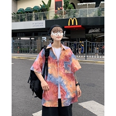 特P29控58夏季冰丝港风男宽松版扎染短袖衬衫CS11，男装衬衫，电商B370