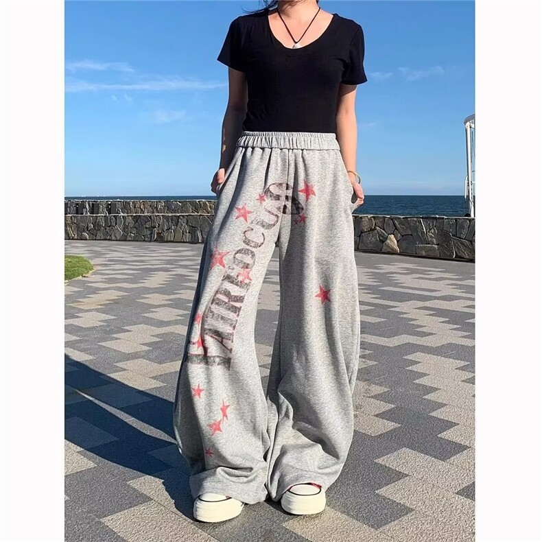 港风秋款男女休闲卫裤五角星扎染印花拖地宽松长裤H8098P45,男装休闲裤,星座1013-1