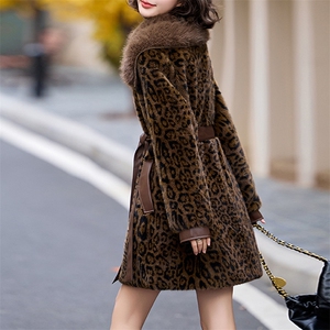 冬季气质女神美拉德豹纹进口金貂仿貂拼皮中长款高档仿皮草大衣潮,女装皮草,美拉德工厂直营店