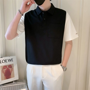 2025夏季新款社会小伙假两件polo衫男短袖T恤TX04P68控98图片